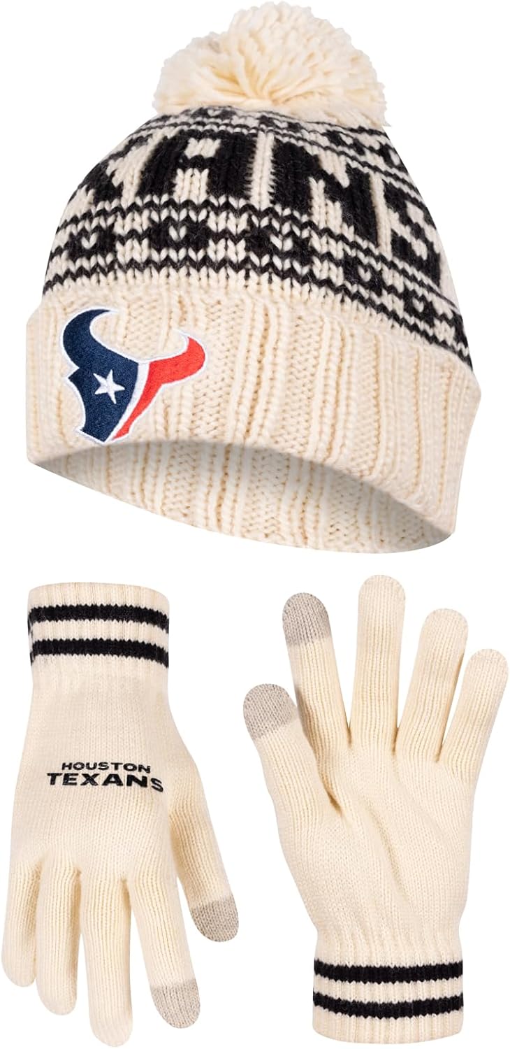 Ultra Game Adults NFL Official Super Soft Cable Knit Winter Beanie Knit Hat with Warm Touch Screen Gloves