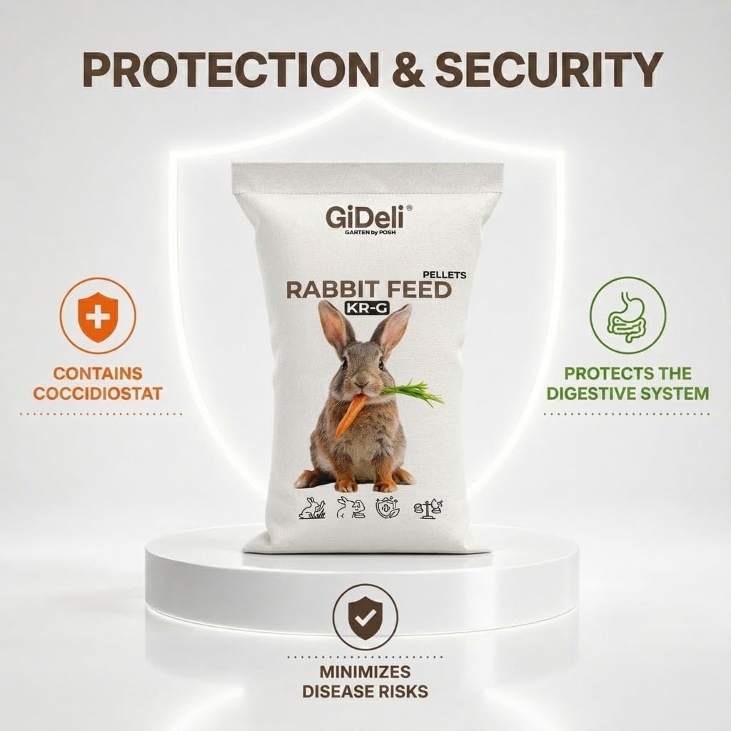 GiDeli Granulés pour Lapin 25kg - Aliment Complet à Base de Luzerne et Céréales avec Coccidiostatique - Idéal pour Lapin Adulte, Lapereau et Nain - sans Tri Sélectif - 17% Protéines