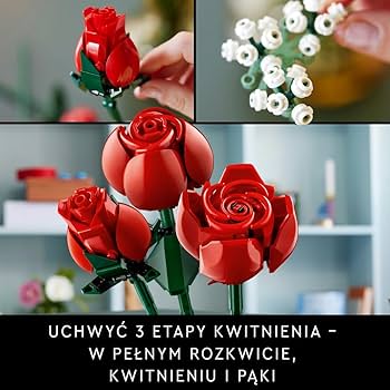 晴れの国様 LEGO Icons Botanicals Bukiet róż, zestaw sztucznych kwiatów