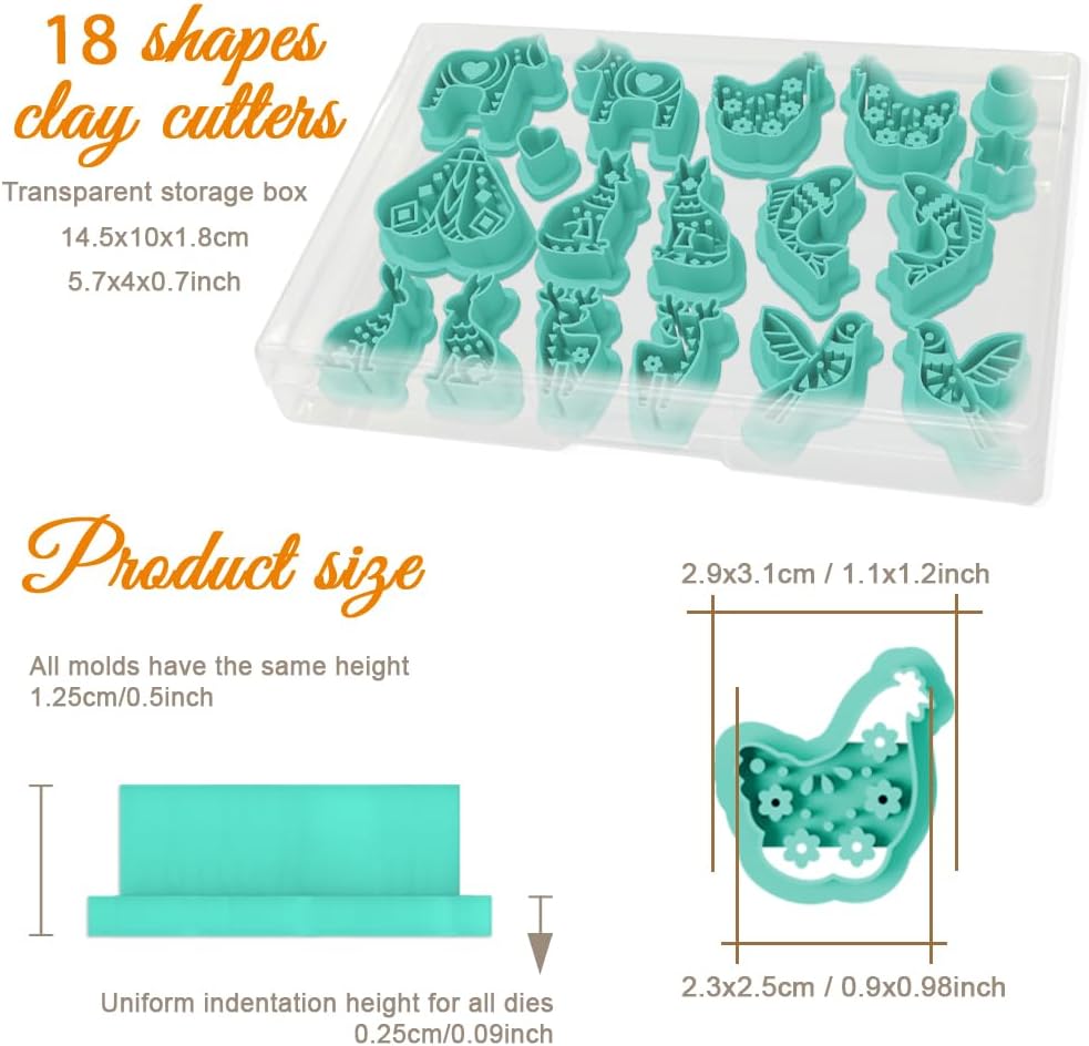 ORIGACH 18 Pcs Floral Animals Polymer Clay Cutters Set Flower-Embellished Fish Bird Rabbit Shape Earring Clay Cutter DIY Craft Supplies for Earring and Jewelry Making