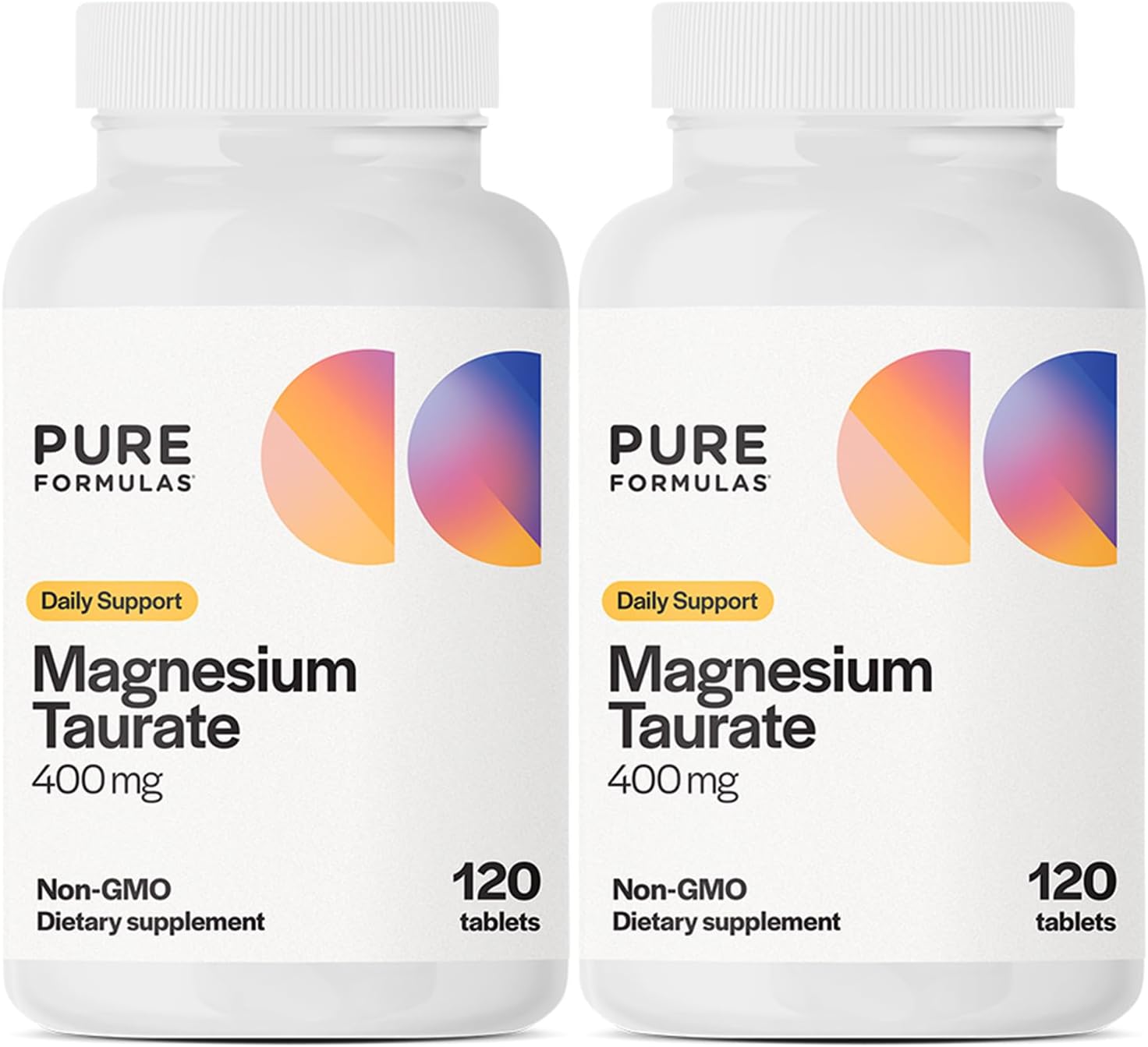 Pure Formulas Magnesium Taurate 400mg - 120 Tablets - Non-GMO Magnesium Supplement for Cardiovascular Health, Muscle Function, and Relaxation - Essential Mineral with Calming Taurine - 1-Month Supply
