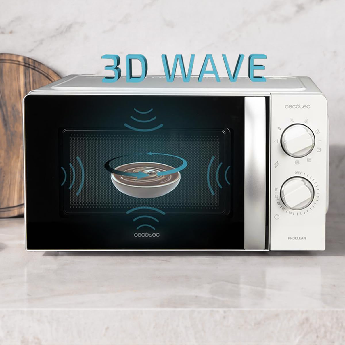 Cecotec Kuchenka mikrofalowa 20 l z grillem ProClean 2110 Wave, 700 W z 6 poziomami mocy, pojemność 20 l, funkcja grillowania, technologia 3DWave, tryb rozmrażania, timer do 30 min