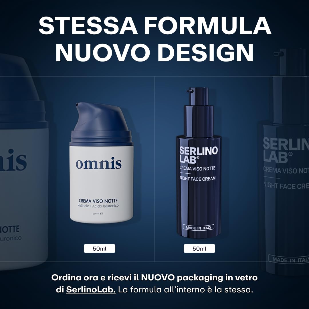 SERLINOLAB Crema Viso, idratante con Retinolo, Acido Ialuronico, Effetto Rinfrescante, Riduce Rughe e Macchie, Rende la Pelle Elastica e Luminosa