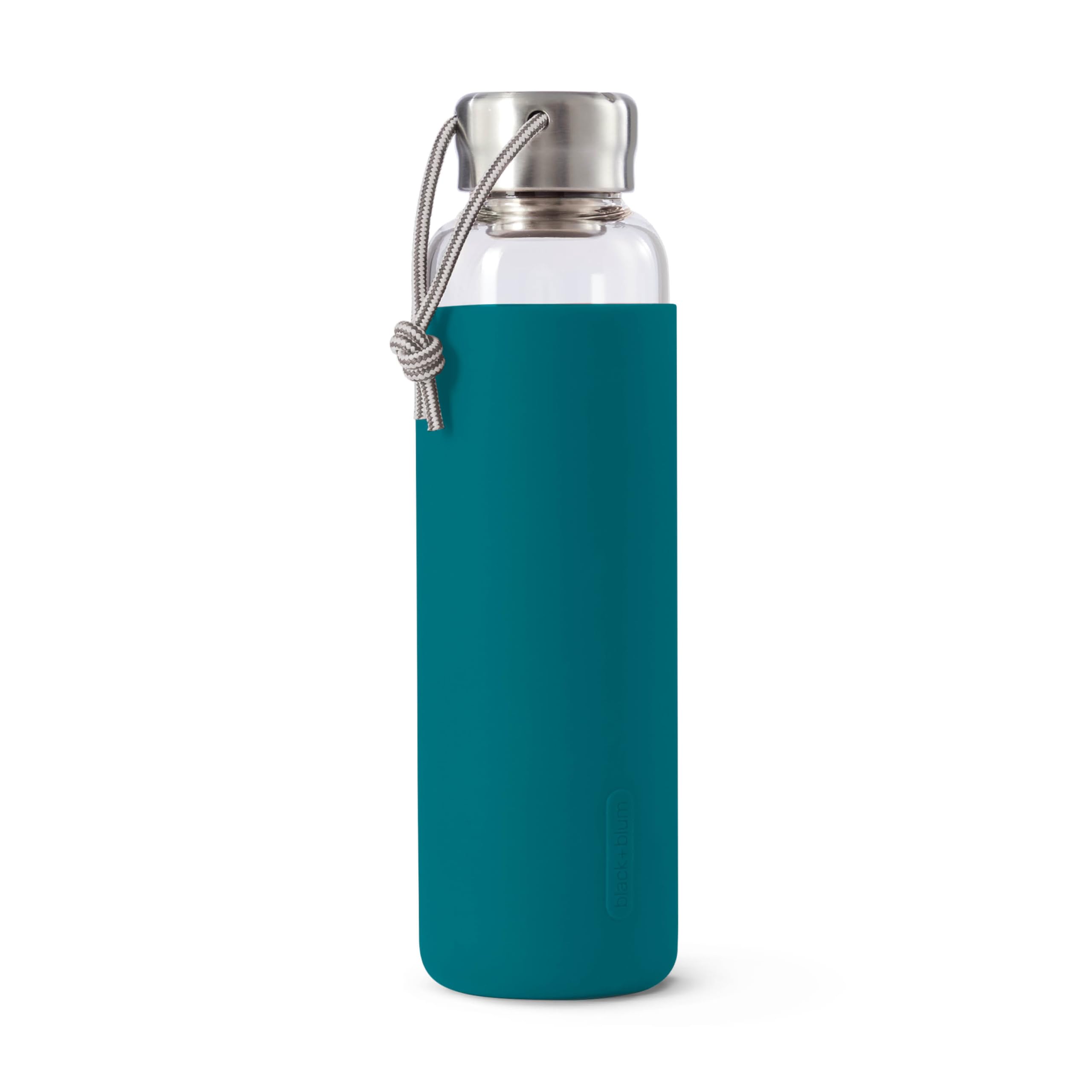 Black+Blum Glass Leak-Proof, Lightweight Travel Water Bottle with Protective Sleeve, Stainless Steel, Nylon, Polypropylene and Silicone, Ocean, 600 ml