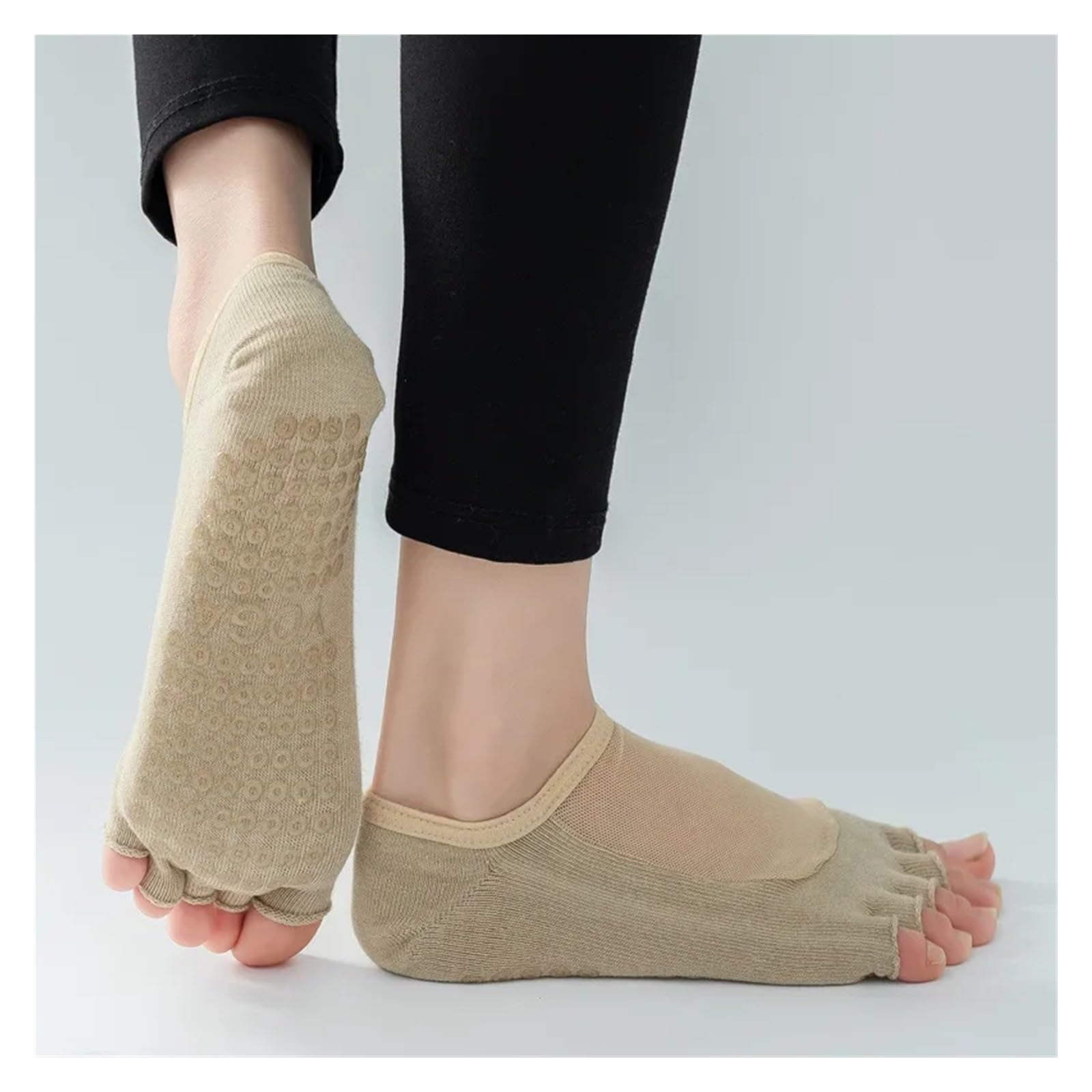 Calcetines con Punta Abierta for Yoga, Calcetines sin Dedos de Silicona Antideslizantes de Malla for Mujer, Calcetines Invisibles for Medio Dedo del pie para Yoga Pilates Gimnasio(Matcha)