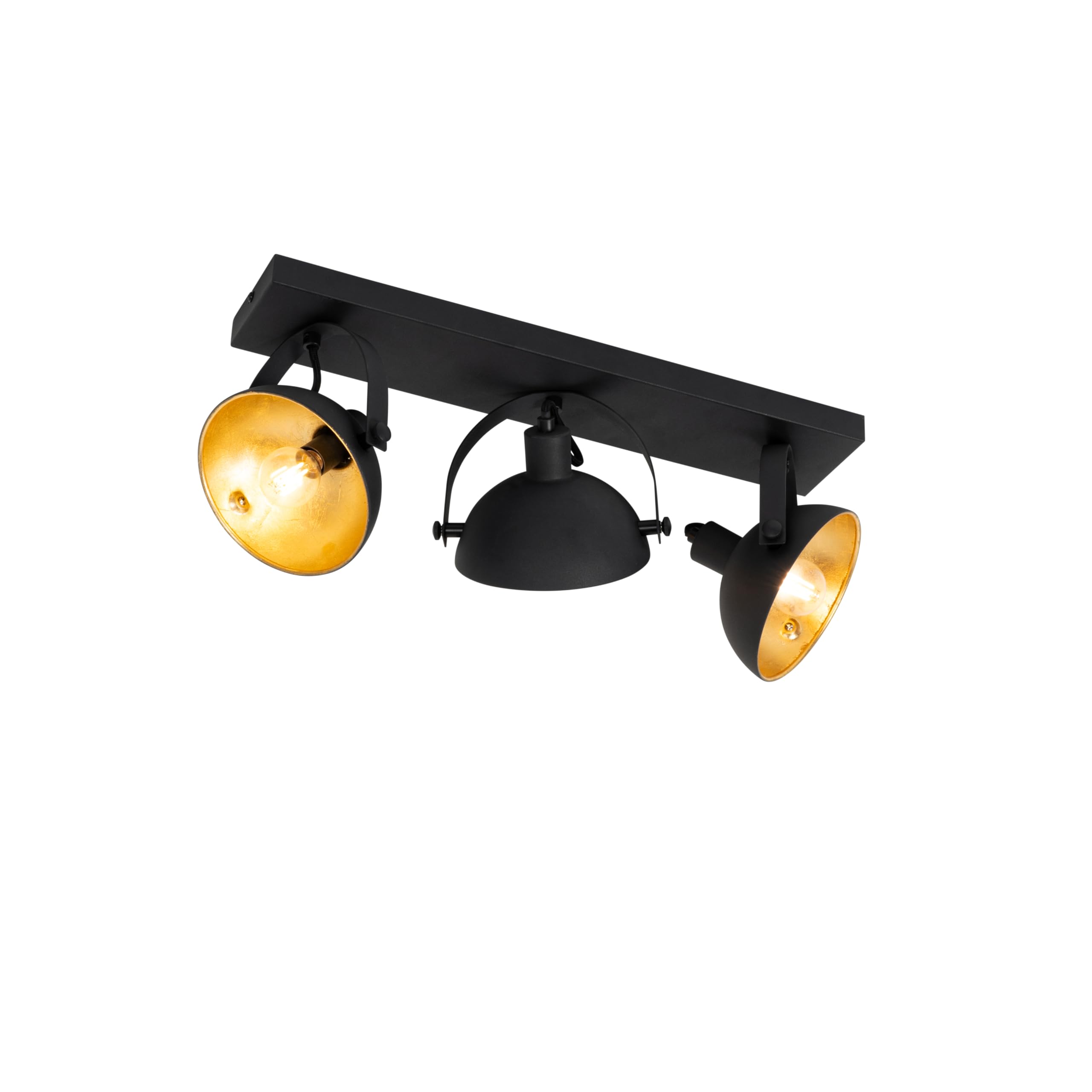 Qazqa - Industrial Ceiling Lamp I Ceiling Flush Light Black with Gold 3-Light Adjustable - Magnax- - Industrial - Suitable for LED E14 | 3 Way Light - Steel Surface-Mounted spotway Light - Suitable