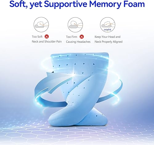 Miniatura 4 de inight Memory Foam Pillows, Standard Pillow with Washable Cover, Back & Side Sleeper Pillows for Bed with Oeko-TEX & CertiPUR-US, Best Pillows for