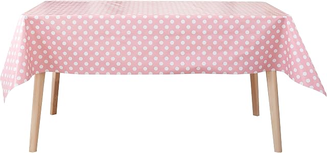 Jolee Candy Pink Polka Dot Tablecloth | Candy Pink Party Table Cloth For Indoor & Outdoors | Wipe Clean Tablecloth | Water Resistant PVC Pink Table Cover | Fancy Pink & White Dots Vinyl Table Cloth