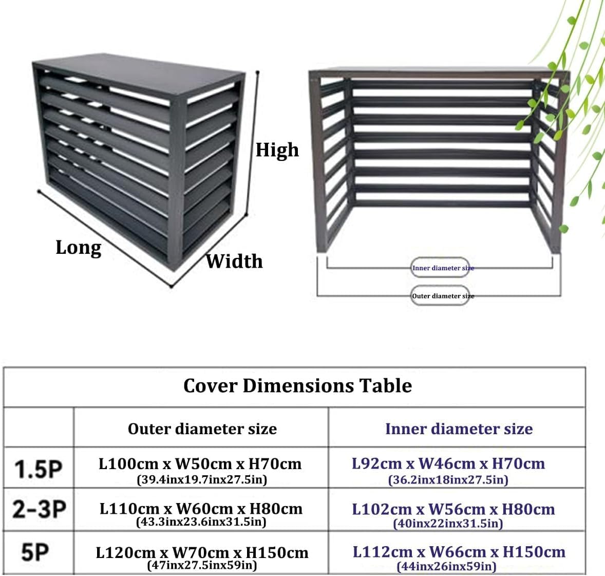 Cache Climatiseur Support De Fleurs À Persiennes Couverture De Climatiseur - Protection De Unité Extérieur Pour Pompe À Chaleur - Aluminium Composite (100x50x70cm, Gray)