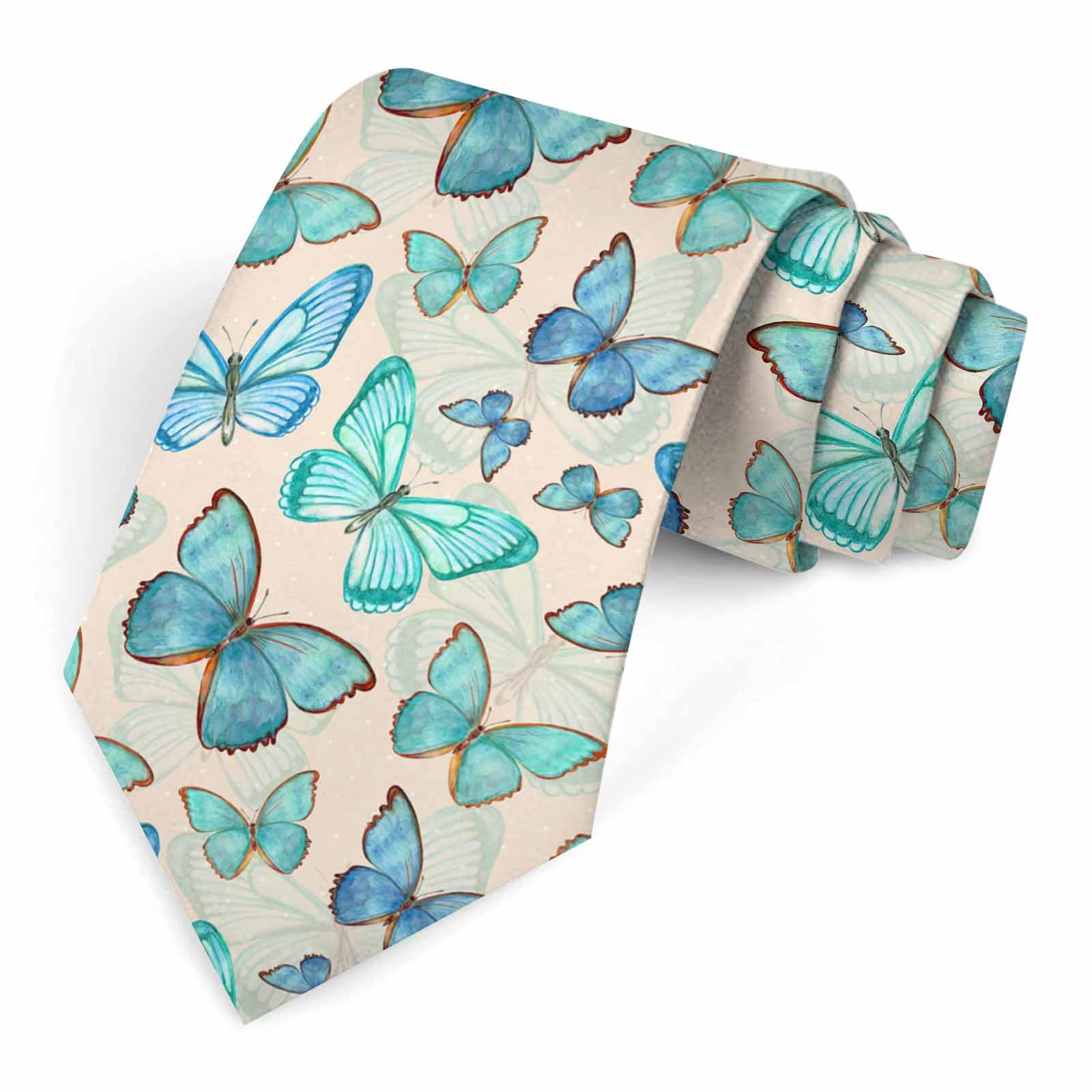 Muntayson Green Butterflies Tie for Men Novelty Fun Full Print Men's Necktie Skinny Fashion Narrow