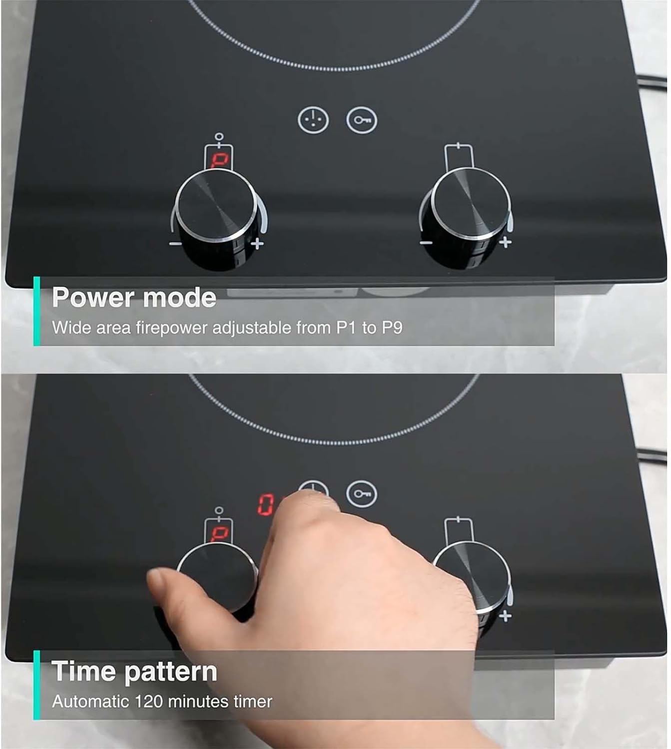 Double Electric Ceramic Stove - Tabletop Multi-Function Cooktop with 120Min Timer, Child Lock, Ideal for Flat Cast Iron Pots, Efficient Heating & Easy Control