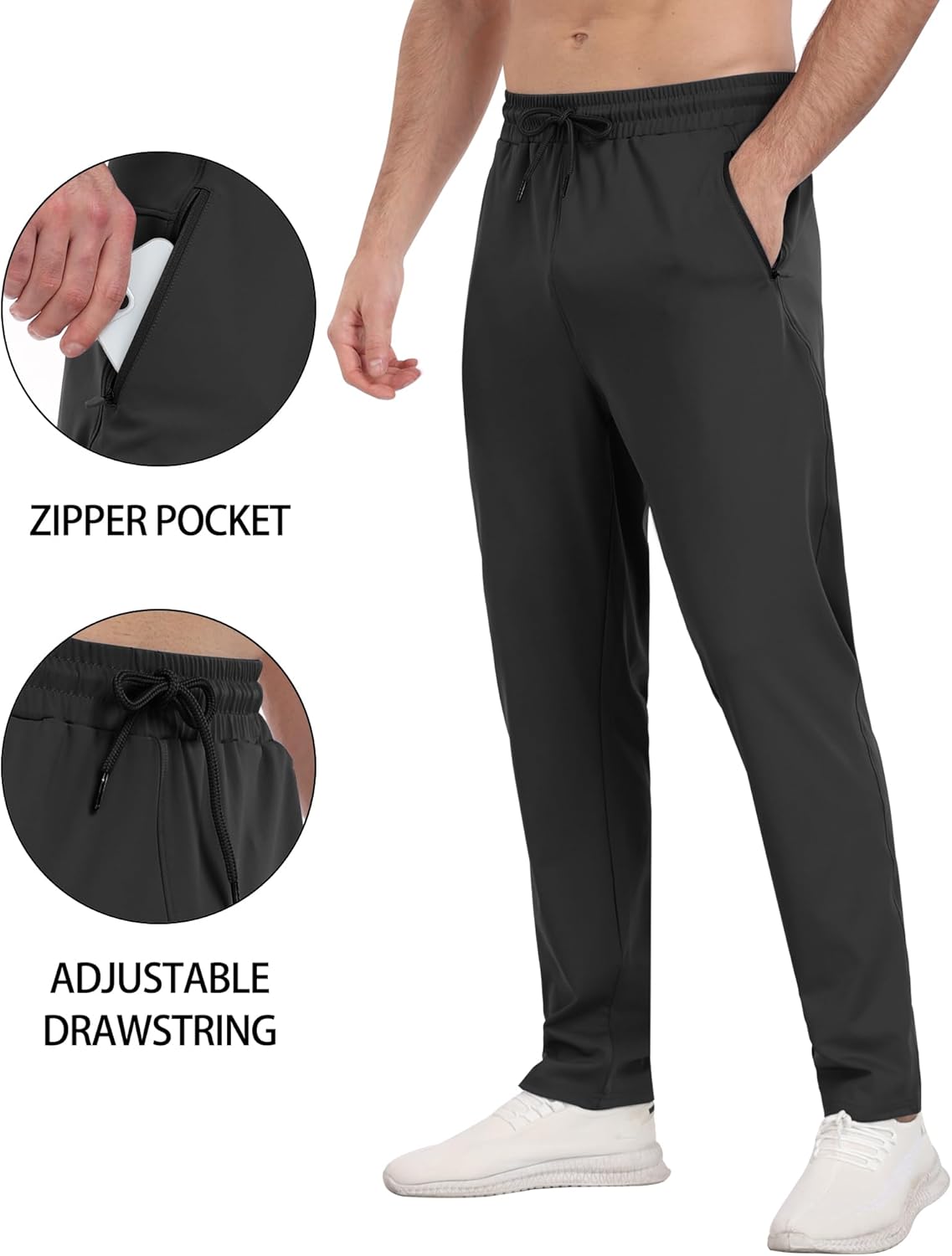3 Pack Mens Athletic Sweatpants with Zipper Pockets,Workout Gym Joggers Pants for Men Running Jogging Pants - Image 5