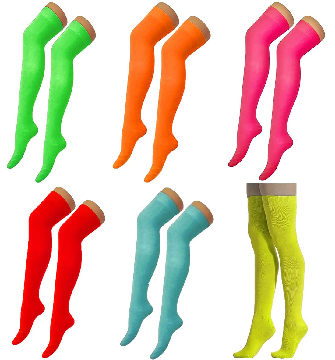 Ladies Over The Knee Plain Socks Womens Neon Colours Thigh High OTK Socks Girls Socks