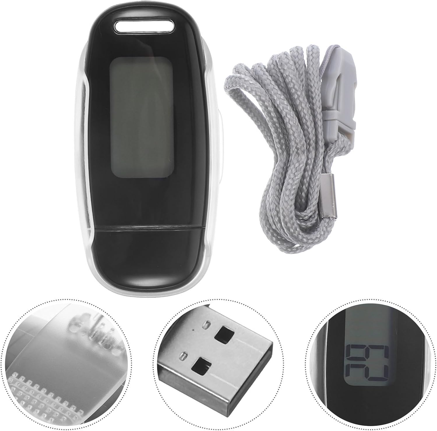 3D Pedometer with Backlight USB Rechargeable Portable Step Counter for Walking Running Fitness Outdoor Use Black