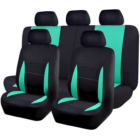 Flying Banner Car Seat Covers Full Set Front Seats and Rear Bench Polyester car seat Protectors Black Gray Purple airbag Compatible Rear Bench Split (Black Mint Green)