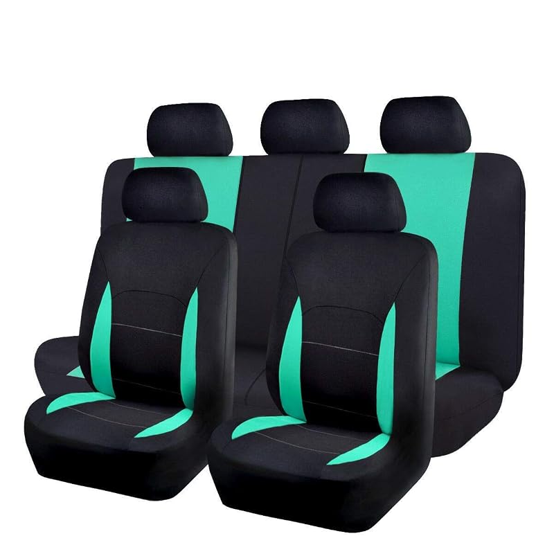 Capa para Banco Automotivo Flying Banner com Bancos Dianteiros e Traseiro Bipartido Compatível com Airbag Preto e Verde-Menta Kit com 9 Peças