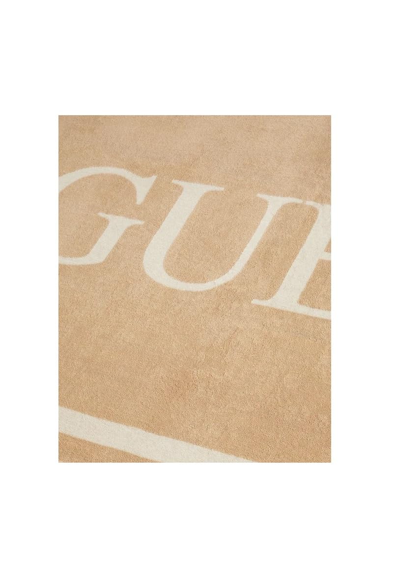 GUESS Toalla de playa unisex con logotipo maxi, 100% algodón, 180 x 90 cm, beige y blanco