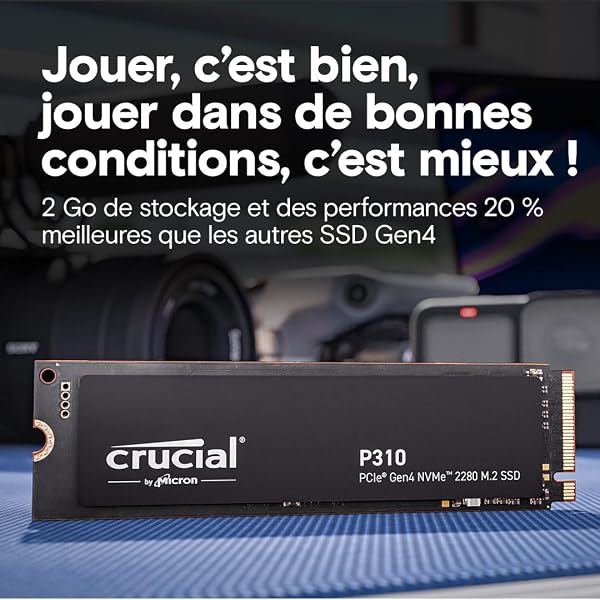 Crucial P310 SSD 500Go PCIe Gen4 NVMe M.2 2280, jusqu’à 6.600 Mo/s, Compatible avec Ordinateur Portable et de Bureau & Consoles de jeux Portables, Disque Dur Interne - CT500P310SSD801 - 3