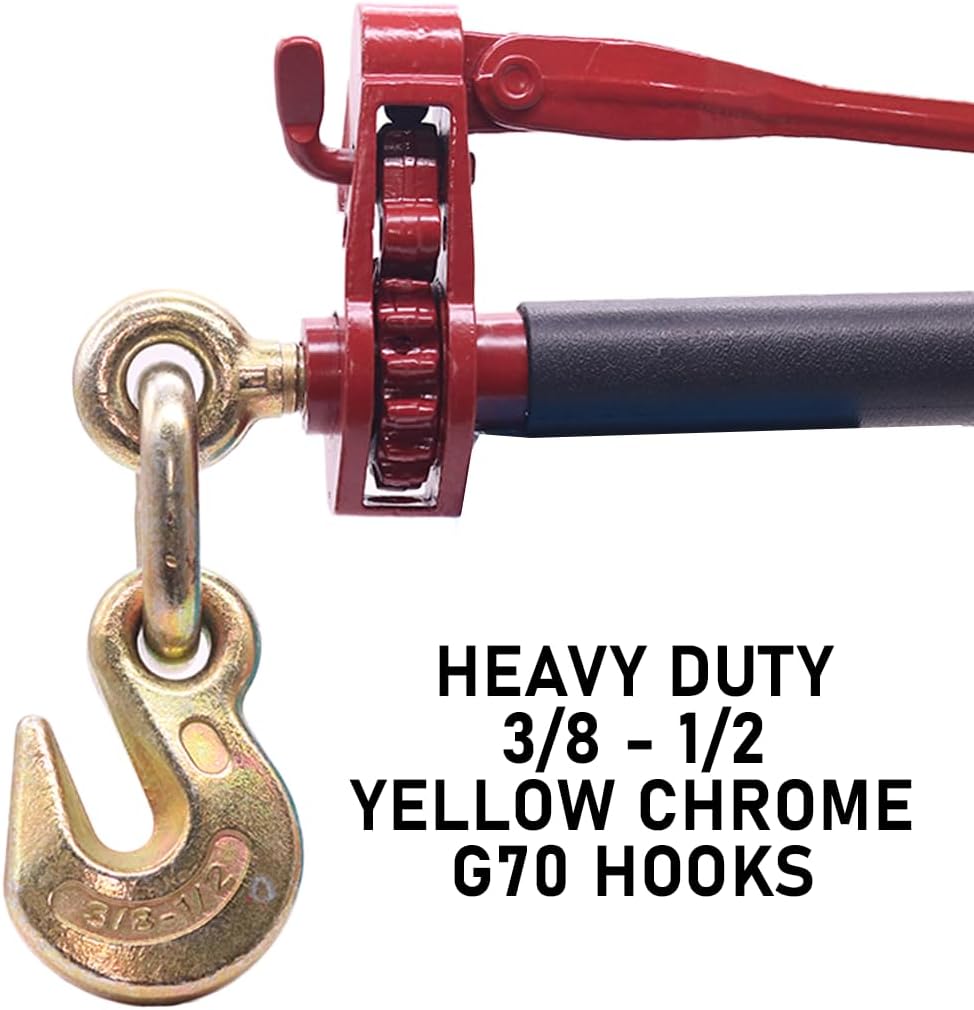 BoxerTool 2 Pack 3/8" - 1/2" Heavy Duty Folding Handle Ratchet Load Binder w/Grab Hook 12,000 lbs WLL - Transport Chain Binders