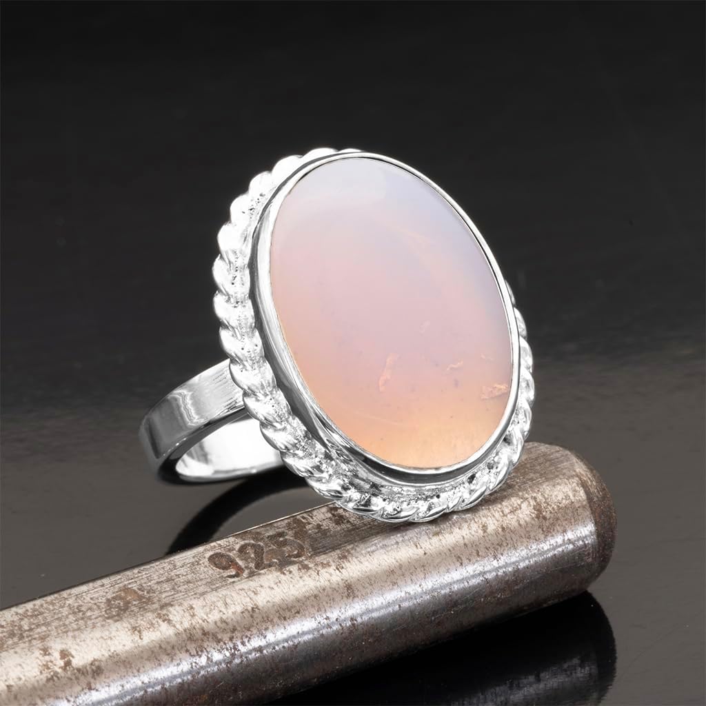 925 Sterling Silver Labradorite Oval Ring for Women | Rhodium Plated Handmade Intuition Crystal Jewelry | Leo Zodiac Third Eye Chakra Gemstone | Unique Spiritual Gift for Her