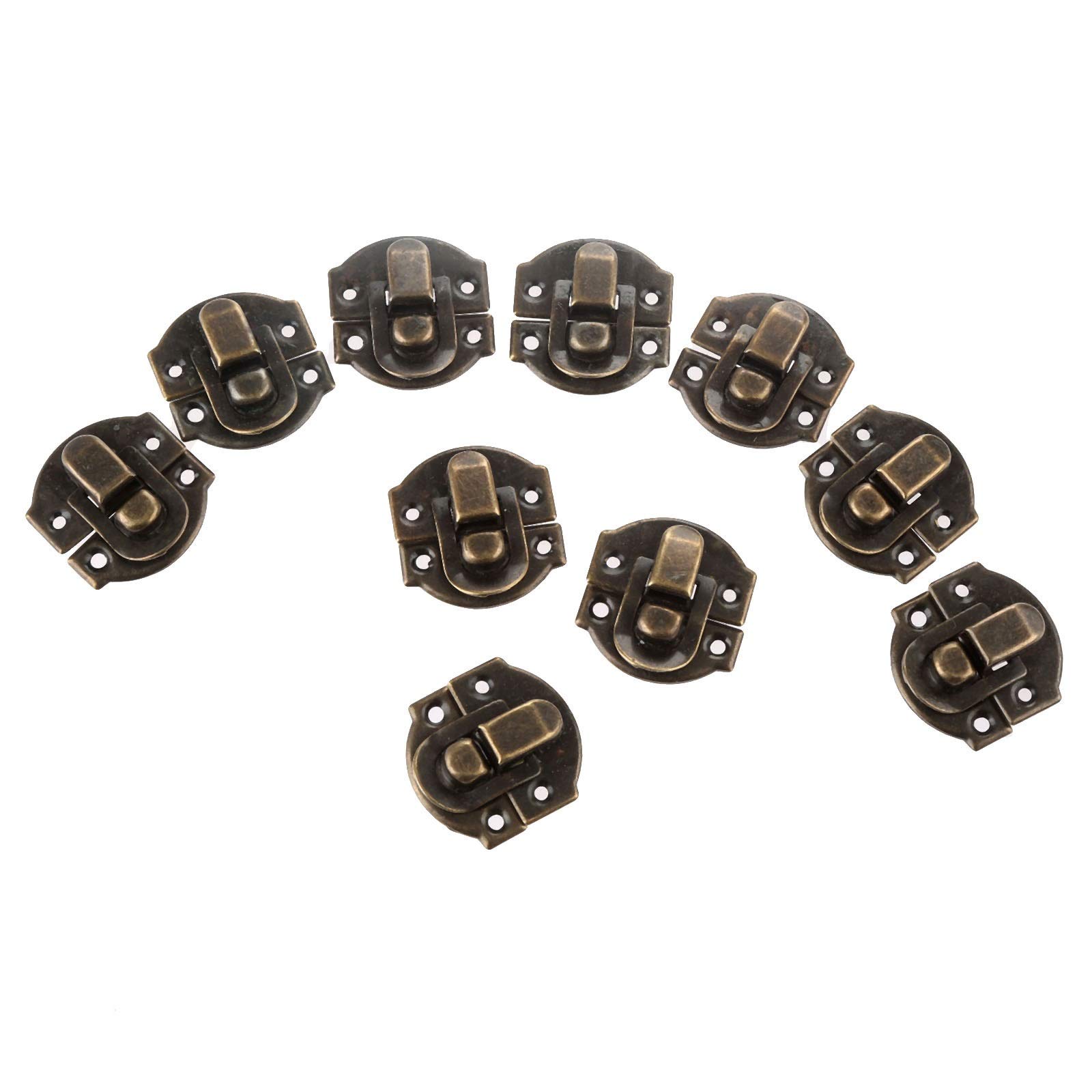 SHALLEZSOU Key Hasp Lock 10Pcs Antique Bronze Box Hasps Iron Lock Catch for Jewelry Chest Suitcase Buckle Clip Clasp Vintage Hardware 27x29mm