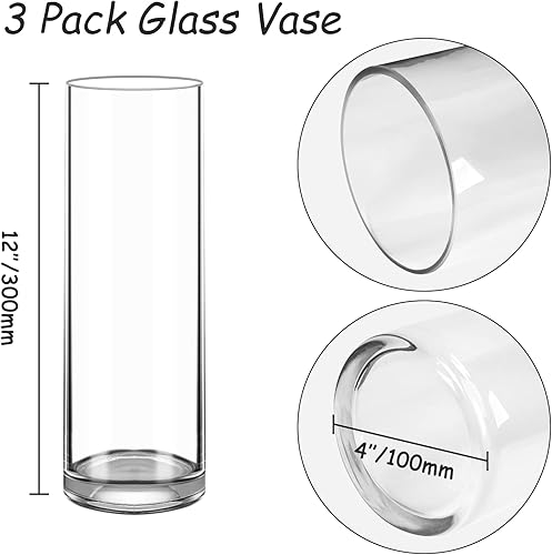 Miniatura 3 de Keketin - Jarrón cilíndrico de vidrio transparente de 12 pulgadas de alto, paquete de 3, florero para centros de mesa, decoración, recuerdos de boda