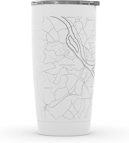 Vista 188 de Well Told Vaso de café aislado con diseño de mapa de Nueva York grabado, taza de acero inoxidable grabada (20 onzas, negro) con aislamiento de mapa