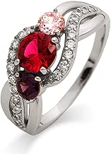 Sterling Silver Personalized 3 Stone Infinity Swirl Simulated Birthstone Mother's Ring for Mother's Day (Sizes 5 to 9) - coolthings.us