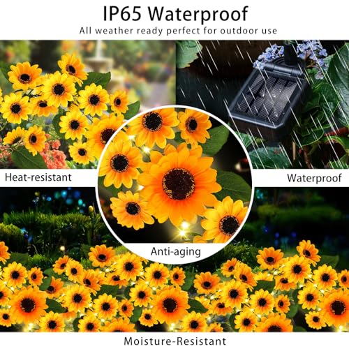 stadeco Solar Garden Lights Outdoor, Solar Sunflower Lights with 46 Lifelike Sunflower, Waterproof 90 Bright LED Fall Flowers Garden Decor for Patio Flower Bed Yard, Gift for Mom (2 Pack) by stadeco - Image 3