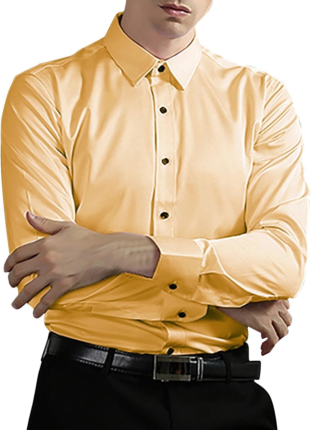 Chemise En Satin De Soie Unie à Manches Longues Pour Homme - Cadeau De Mariage