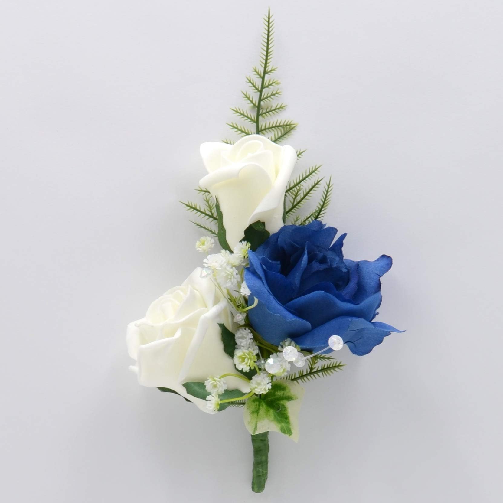 Silk Wedding Flowers Hand-made by Petals Polly, SILK ROSE CORSAGE/BUTTONHOLE IN NAVY BLUE & IVORY