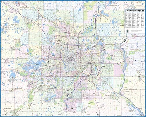 Amazon.com : Topographics Twin Cities Metro Area Laminated Street Wall Map (52' x 42' Full Color ...