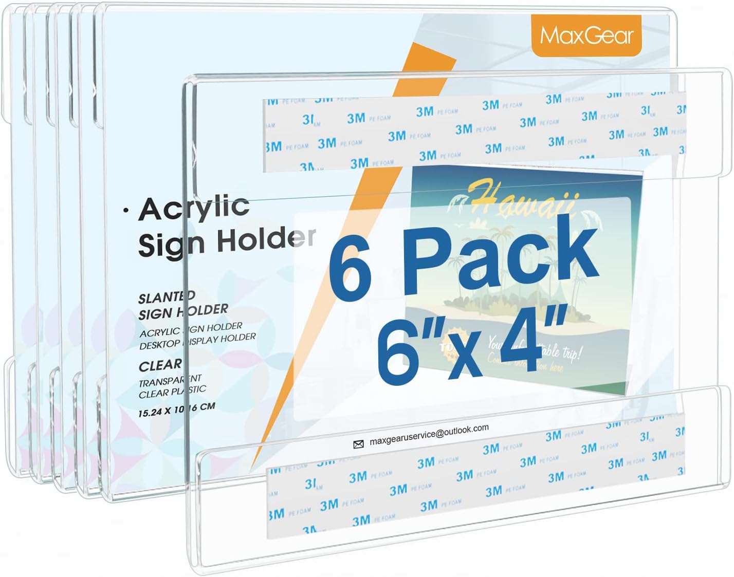 MaxGear Acrylic Wall Sign Holder, Acrylic Sign Holders 4x6 Clear Sign Holder Plastic Wall Sign Holder with 3M Tape Adhesive, Clear Acrylic Picture Frame for Home, Office, Restaurant Horizontal-6 Pack