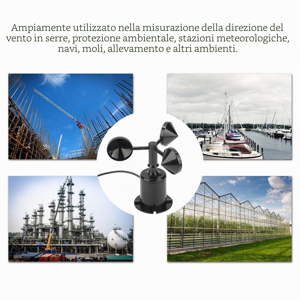 KIMISS Sensore di Velocità del Vento in Policarbonato, Portata 0-70 M S, Risoluzione 0,0875 M S, Impermeabile, per Serre, Protezione Ambientale, Stazioni Meteorologiche, Navi e Allevamenti
