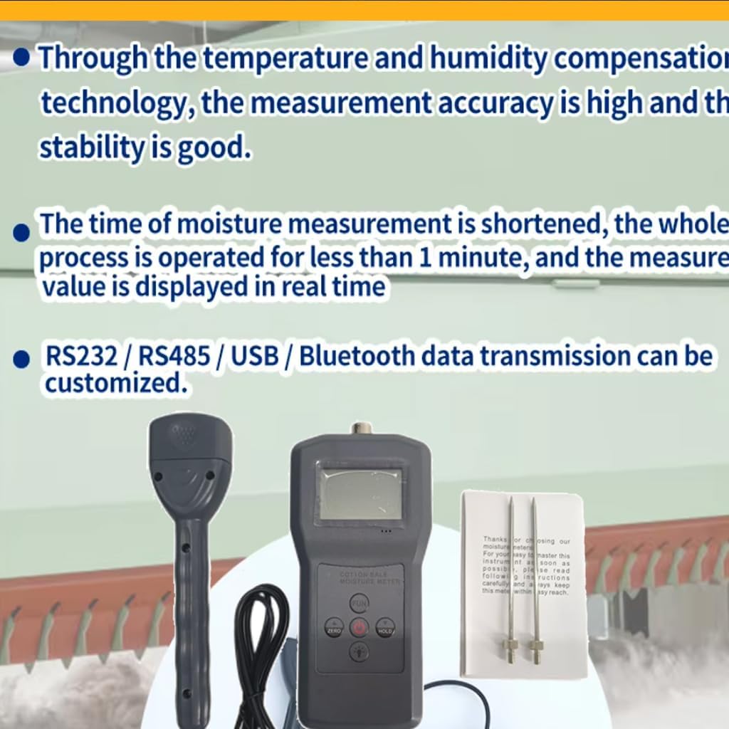 Cotton Moisture Meter Digital Cotton Lint Moisture Meter Seed-Cotton Moisture Meter with Measuring Range 5% to 45% Resolusion 0.1 Accuracy ± 0.5 Automatic Temperature Compensation
