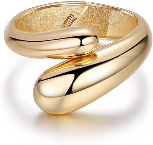 Frodete Chunky Bangles for Women Gold Color Silver Color Wide Cuff Bracelet Stat