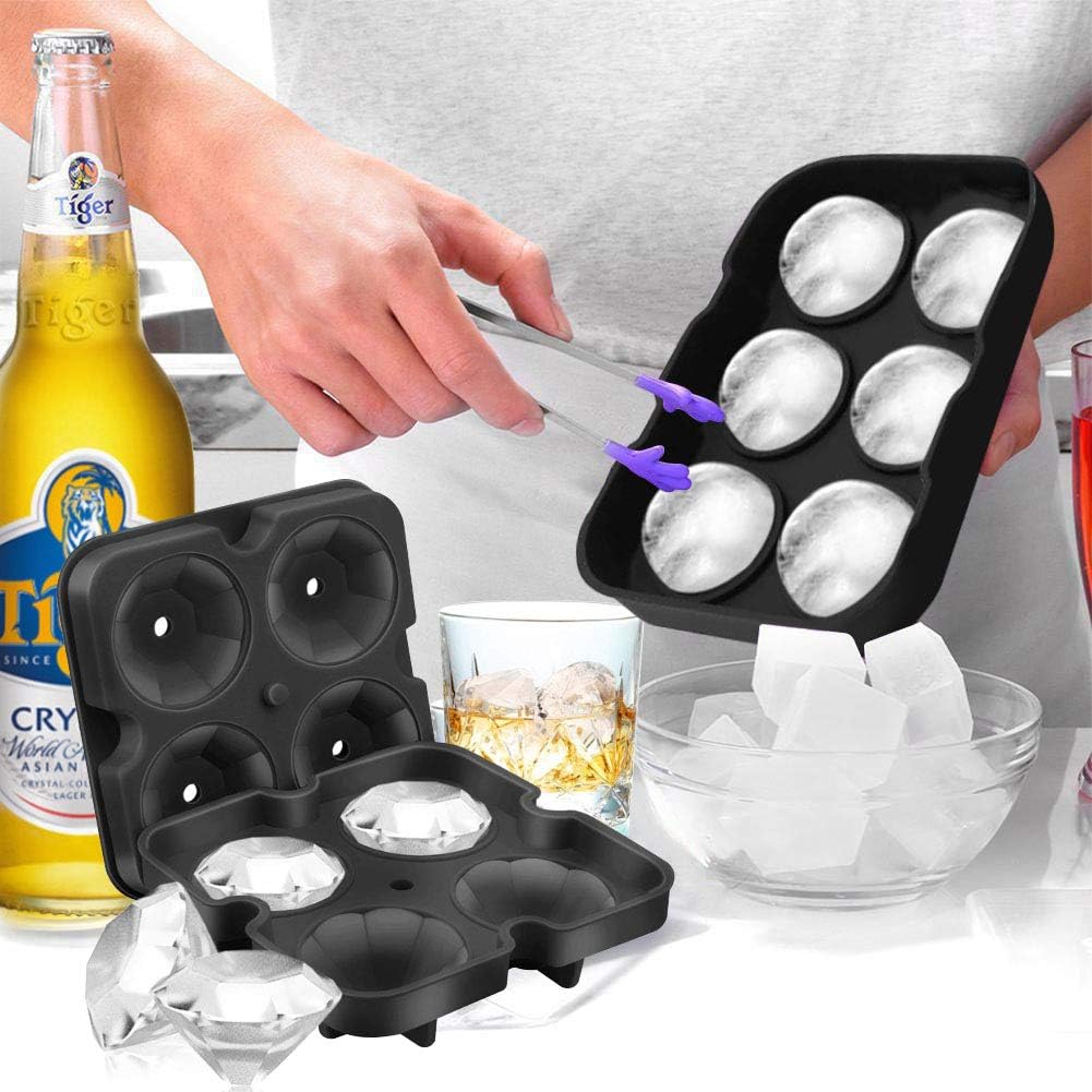 JOHOUSE 2PCS Silicone Ice Cube Molds, Round Ice Ball Maker Diamond Ice Maker, Hot Cocoa Chocolate Bomb Mold, Food Grade Silicone Mold