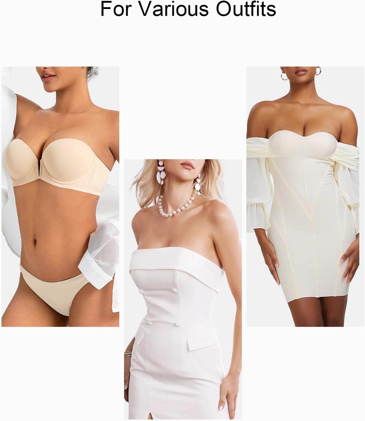 Strapless Push Up Bras for Women Deep Plunge Thick Padded Add 1 Cup Underwire Bra Beige 38A - Image 6