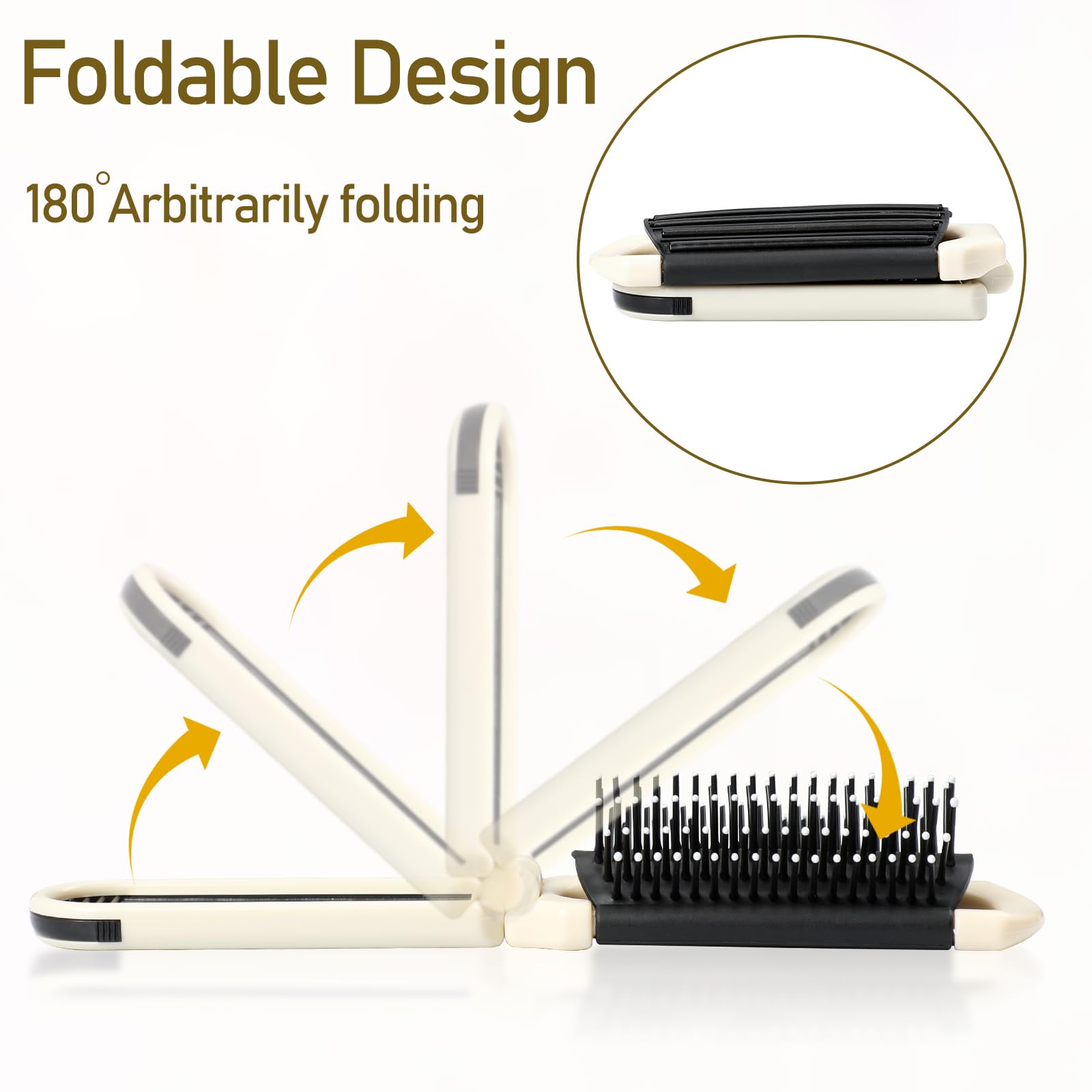 Foldable Travel Hair Brush with Mirror, Collapsible Pocket-Sized Mini Brush, Massage Comb, Compact Styling Tool for Gym Trip - Image 2