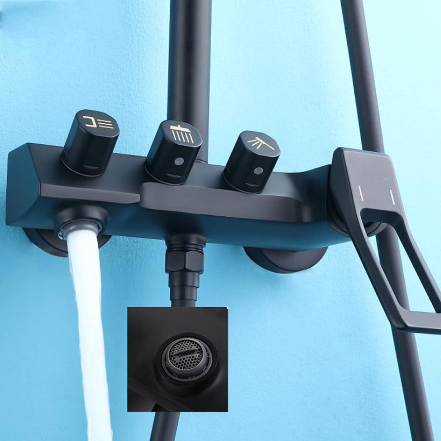 Exposed Shower System Matte Black, Push-Button Shower Faucet Set Bathroom Shower Fixture with Brass Valve,9 Inch Rain Shower Head and 3 Setting Hand Shower