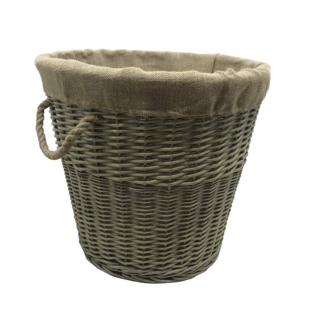 JVL Willow Log Basket with Liner and Rope Handles - Antique Wash