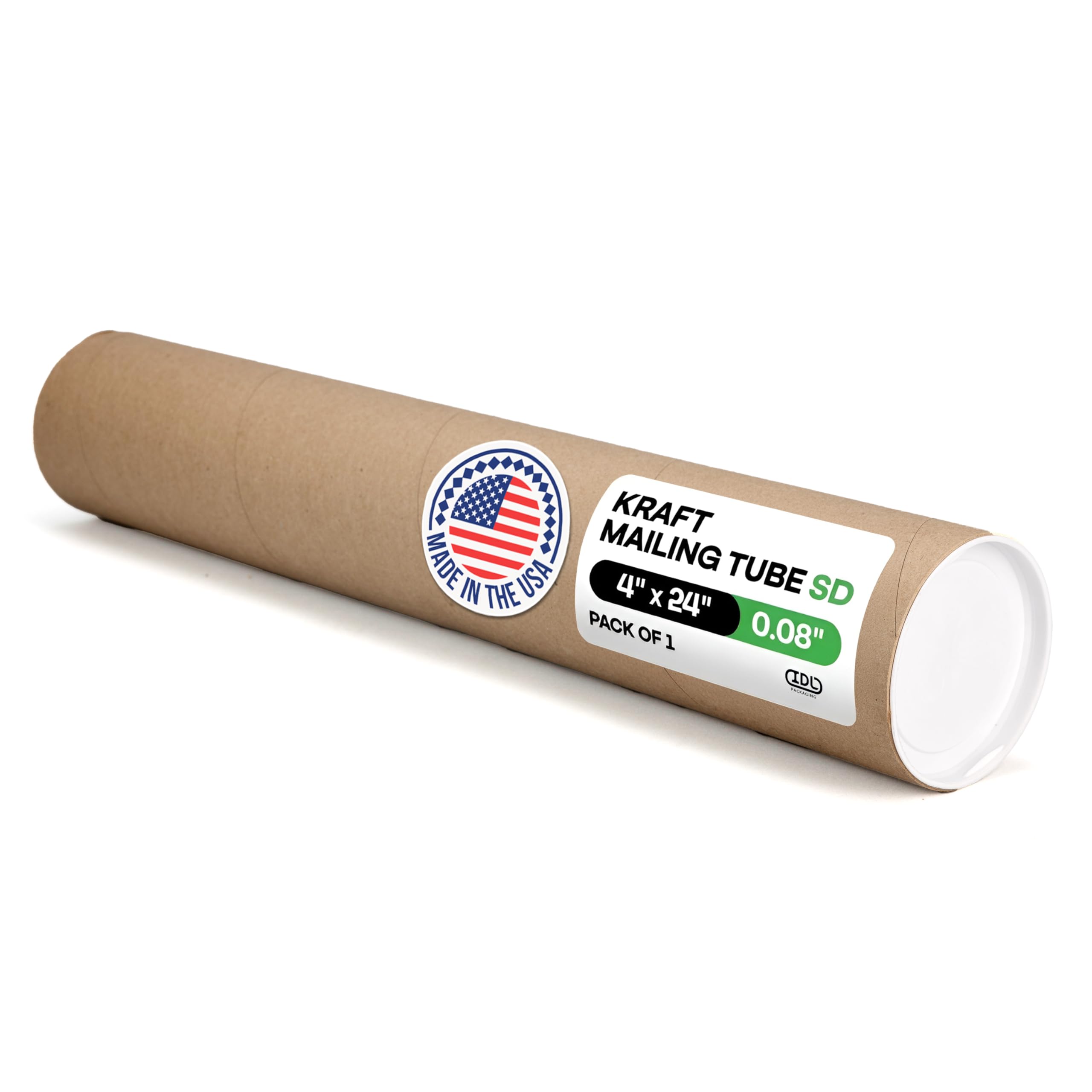 Photo 1 of Cardboard Mailing Tube, 4" x 24" with Plastic Caps - USA-Made USPS Approved Poster Tube for Documents & Blueprints - Reinforced Mailing Cylinders for Shipping & Storage by IDL Packaging