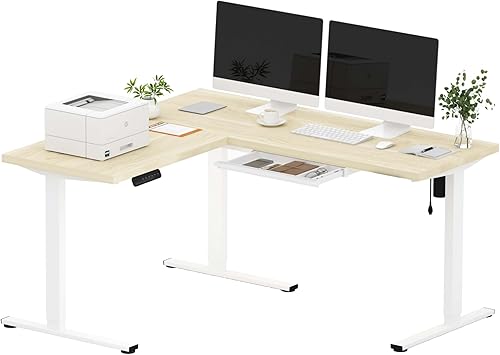 Miniatura 20 de SANODESK Escritorio de pie en forma de L de altura ajustable, escritorio eléctrico de esquina de 71 x 63 pulgadas, mesa de computadora con tablero