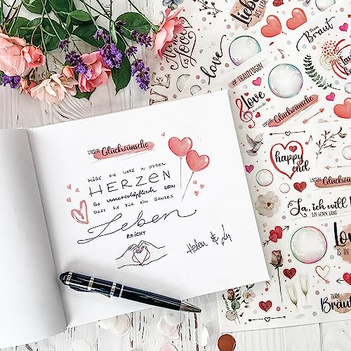 CALLUNA® – 256 bezaubernde Hochzeits-Sticker – modern gestaltet mit liebevollen Botschaften und frechen Sprüchen – Sticker für das Gästebuch oder ein Fotoalbum – Herzliche Deko für Hochzeiten