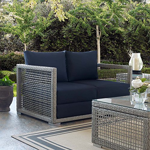 Modway EEI-2924-GRY-NAV Aura Outdoor Patio Wicker Rattan Loveseat in Gray Navy