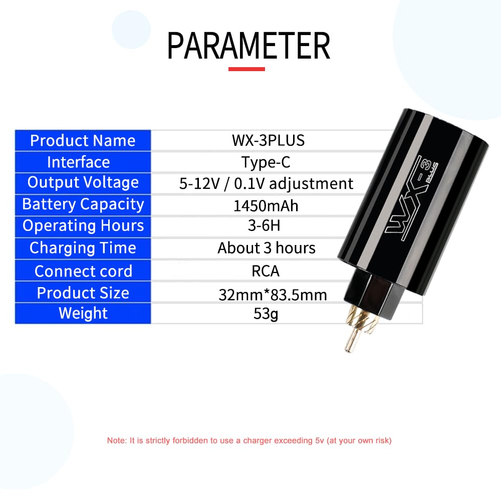 LCD Display 1500mAh Wireless Tattoo Power Supply with Silicone Finger Ring Switch Grip Motor Portable Adjustable Rechargeable Tattoo Battery for RCA Rotary Tattoo Pen Machine
