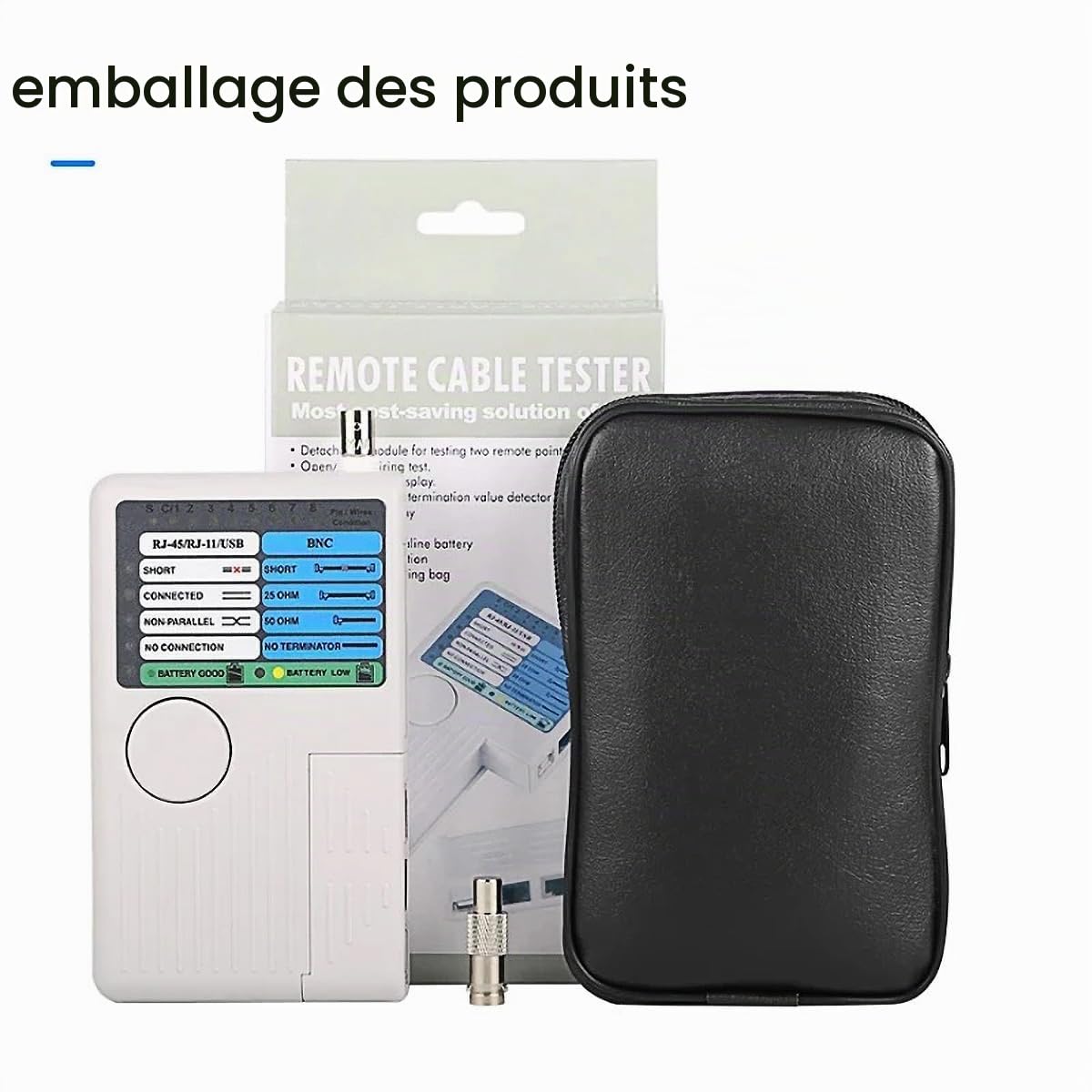 Testeur de câble réseau multifonction 4 en 1, testeur de fil Cat5 Cat6 de câble LAN RJ45/RJ11/USB/BNC, Testeur de câble réseau - BNC, RJ45, RJ11