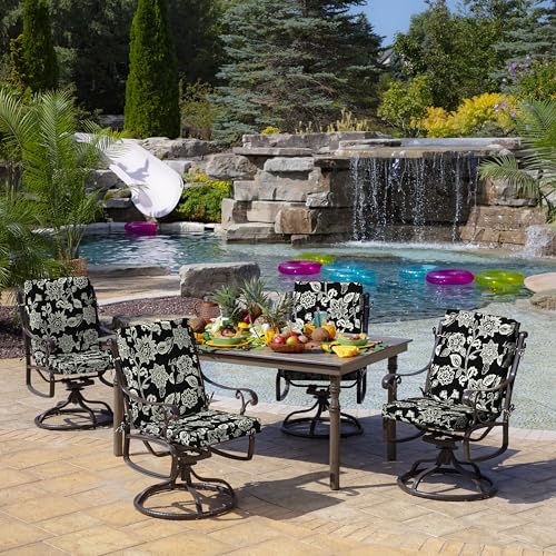 Image of Arden Midback Outdoor Patio Chair Cushion, 18 x 16.5, Rain-Proof Seat Pad, Fade-Resistant Outdoor Cushion Ashland Black Jacobean
