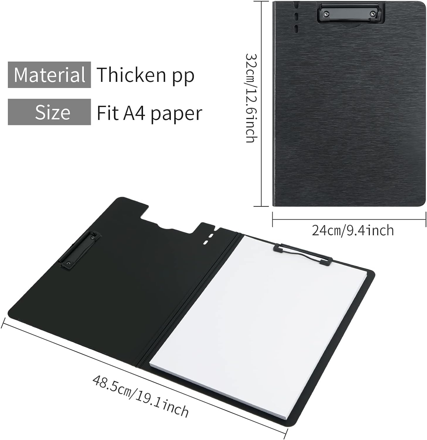 10 Pack A4 Foldable Clipboards with Two Clips File Document Organiser,Clip Board for Business,Office,School or Restaurant (Black)