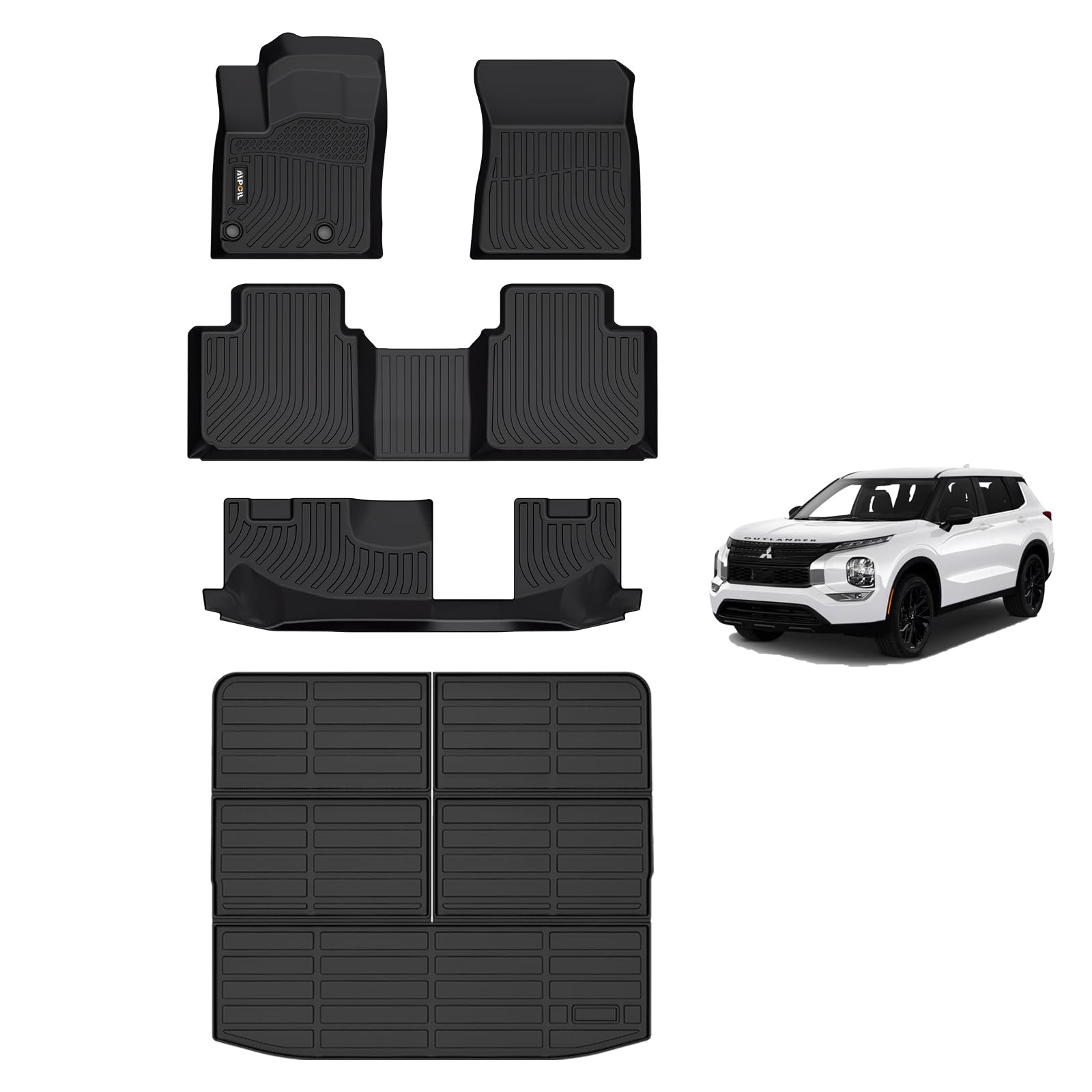 AIPOIL®Floor Mats & Cargo Liner Custom for Mitsubishi Outlander 2022-2024 (Not for PHEV or Sport Models) | Fits 1st & 2nd & 3rd Row | All Weather Protection Automotive, Black.